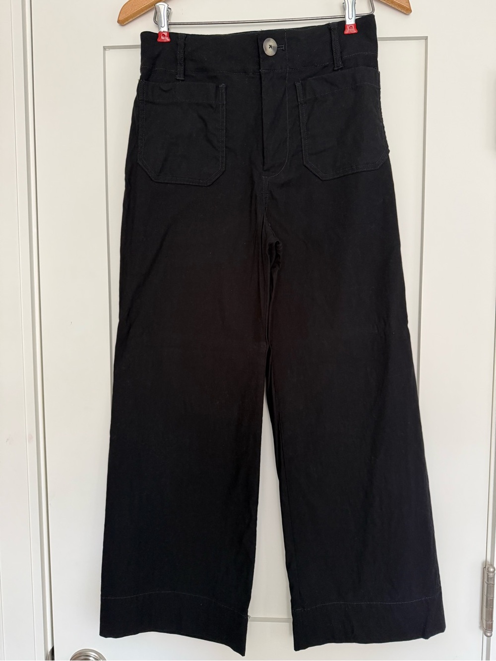 Anthropologie Maeve Colette Black Wide-Leg Chinos Front Patch Pockets Size 26